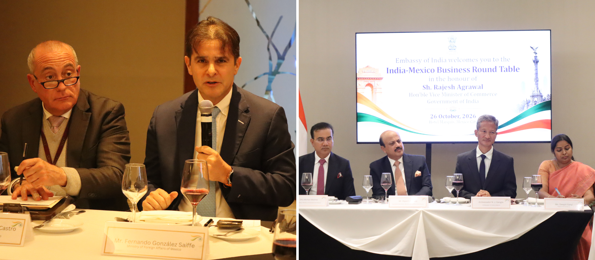 Ambassador Shri N.J. Gangte and Shri Rajesh Agrawal, Commerce Secretary, Government of India, addressed the Indian and Mexican business delegations, underscoring the significant potential to further advance India Mexico trade and economic cooperation 26.10.2026